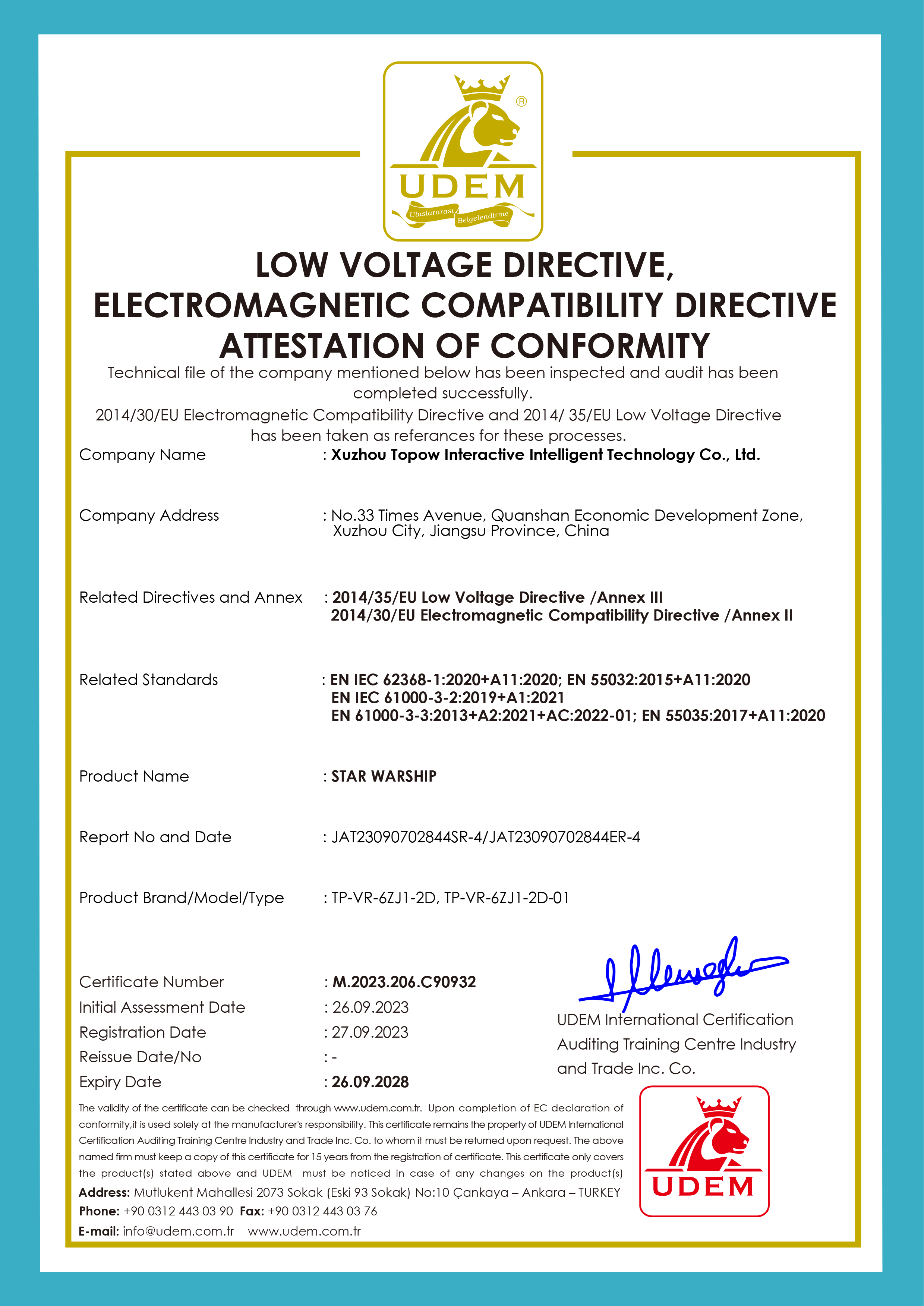VR Star Space VR Warship CE Certification